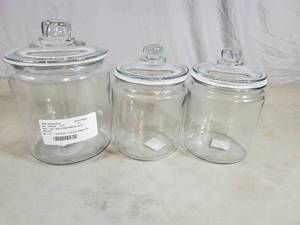 3 New Large Glass Jars with Lids