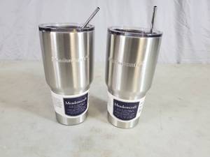 2 New Meadowcraft Stainless Steel Tumblers with Reusable Metal Straws