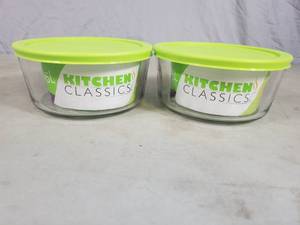 2 New Large Kitchen Classics Glass Food Storage Containers with Lids