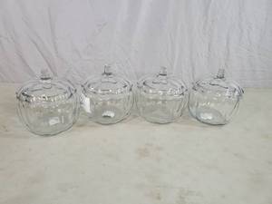 4 New Anchor Hocking Glass Pumpkin Jars with Lids