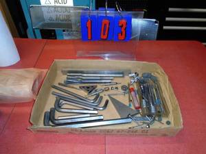Group of machinist tools with drills & allen wrenches & bunch of small reamers in plastic tray. As shown.