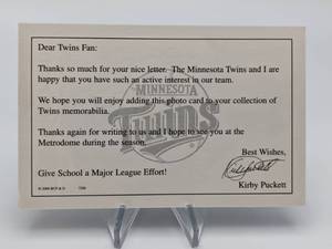 lot 4 image: Kirby Puckett Minnesota Twins Hand-Signed Jumbo Card