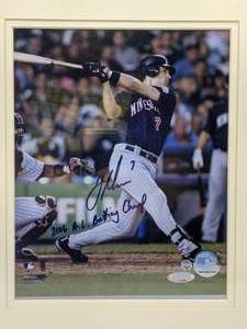 lot 14 image: Joe Mauer Minnesota Twins Hand-Signed Framed & Matted Photo Inscribed 2006 A.L. Batting Champ