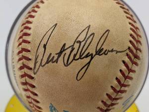 lot 21 image: Bert Blyleven Hand-Signed, Game-Used Baseball with Display