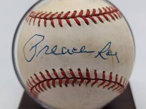 lot 41 image: Preacher Roe Hand-Signed Baseball with Display PSADNA Certified