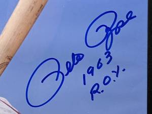 lot 69 image: Large Pete Rose Hand-Signed and Inscribed 1963 R.O.Y. PSADNA Certified.  16x20 Framed.