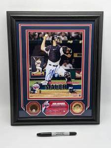 lot 15 image: Joe Mauer Minnesota Twins Hand-Signed Photo with Medallions in a Matted and Framed Display #477