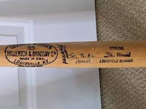 lot 34 image: Stan The Man Musial Hand-Signed Baseball Bat with Inscription The Man with Display