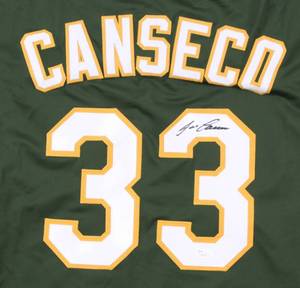 lot 74 image: Jose Canseco Signed Green Athletics Jersey