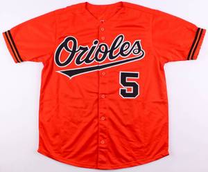 lot 75A image: Brooks Robinson Signed Highlight Stat Orioles Orange Jersey JSA Certified