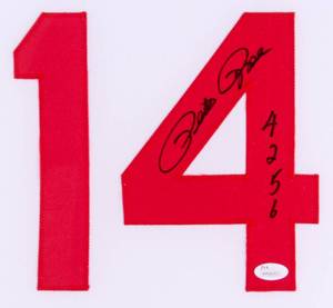 lot 69A image: Pete Rose Signed Cincinnati Reds 35x43 Custom Framed Jersey (JSA COA)