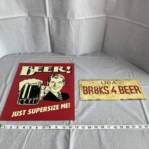 Two Beer Signs, Metal Signage