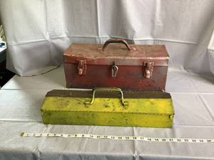 2 Old Tool Boxes with Screwdrivers, Plyers and Wrenches,