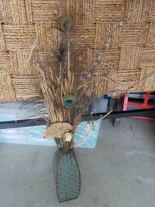 Wicker Vase, Peacock and Grass Arra...