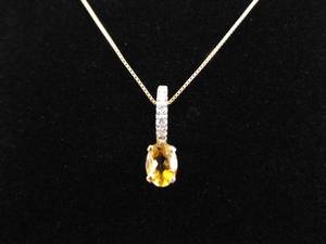 14k Yellow Gold Oval Cut Citrine and Diamond Pendant Necklace