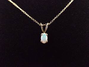 14k Yellow Gold Opal Pendant, Necklace, and Earring Set