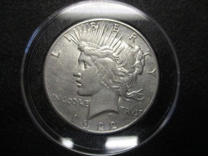 10d. 1922-S Silver Peace Dollar in re-openable acrylic protector