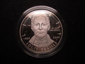 22. 2009-P Louis Braille Commemorative Proof Silver Dollar in Protective Case
