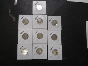 35. Lot of (10) Buffalo Nickels - Carded and Labelled including 1923-P, 24-P, 26-P, 29-P, 30-P, 34-D, 35-D, 36-S, 37-D, 37-S