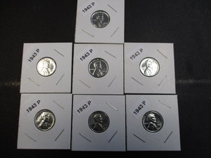 57. Lot of (7) 1943-P WWII Emergency Issue Steel Pennies in high end condition.