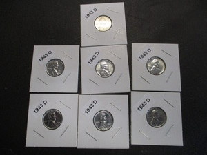 58. Lot of (7) 1943-D WWII Emergency Issue Steel Pennies in high end condition.