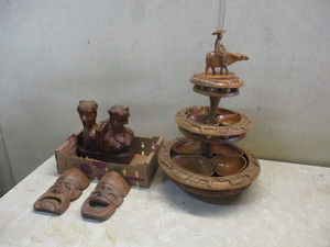 lot 38 image: Monkey pod from Phillipines and other carved wood