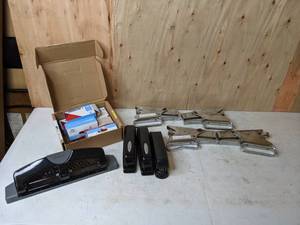 lot 391 image: Assortment of Office Staplers and Staples Swingline 3-Hole Punch, Swingline Staplers, Plier-Type Staplers and Arrow Staples