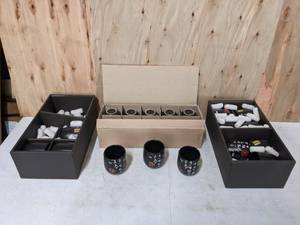 lot 368 image: Beautiful Set of Tougei Japanese SakeTea Cups with Calligraphy, Black & White