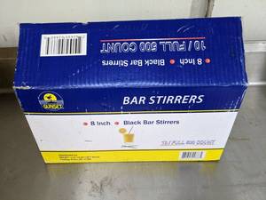lot 406 image: New Case of (10) 500 Count 8-Inch Bar Stirrers, Red and Black