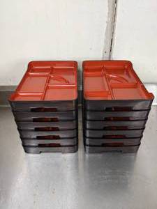 lot 366 image: Set of (12) Japanese Large Bento Boxes with 6 Divider Compartments Lacquered Platters