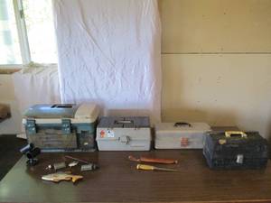 lot 3 image: Lot of 4 Fishing Tackle Boxes with fishing tackle and accessories.