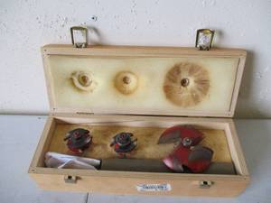 lot 15 image: Professional Woodworking Bit Set-RouterShaping Bits in Wood Case.