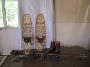lot 69 image: Lot of Snow Equipment. Snow Shoes, Shoes and Poles.