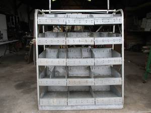 lot 92 image: Large Vintage Metal Parts Bin Shelving Unit.