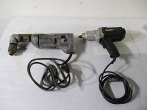 lot 111 image: Lot of 2 Electric Hand Tools. Angled Drill and Impact Wrench