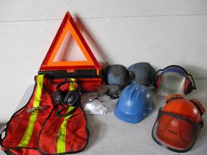 lot 197 image: Large lot of Safety EquipmentGear. Hard Hats, Glasses, Ear Protection. Vest.
