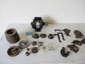 lot 243 image: Lot of General Purpose Motor, chains, Pulley, Gears.