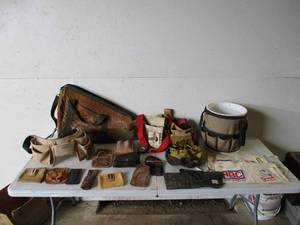 lot 266 image: Lot of various Tool Belts and Tool Pouches. Many Leather.