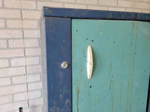 Vintage Garage Cabinet - Lazy Susan - Well Built - Has a few Dents - 30 X 24 x 16