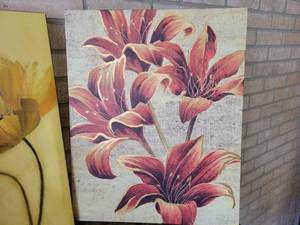 Pair of Canvas Art Prints and Solid Wood Magazine Rack - Prints are 16 x 20 and 15.5 x 19.5