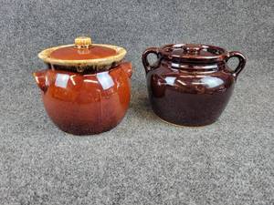 Pair of Bean Pots - One is HULL and the other is Marked USA - Both about 6 Tall x 8 Diameter