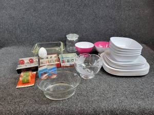 Melamine Place Settings, Spreaders, Egg timer, Fire King, Pyrex and More