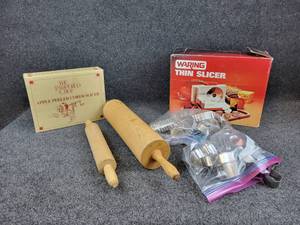 Pampered Chef Apple Peeler, Waring Slicer, Cookie Cutters and Rolling Pins