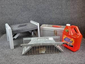 COSCO Folding Stool, Toolbox, Trap and 1 Gallon Car Wash Concentrate