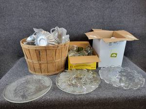 Large Lot of Glass Platters, Aluminum Dcor, Candle Holders and More