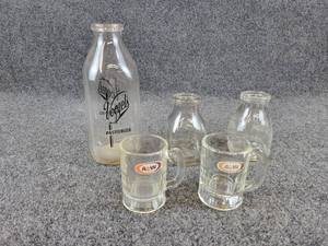 Vintage Vogels Milk Bottle, Dougans Mini Milk Bottle, Mini A&W Mugs