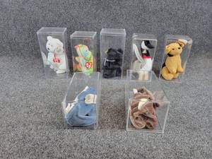 Lot of (7) Vintage TY Beanie Babies in Cases