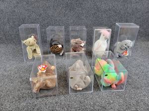 Lot of (8) Vintage TY Beanie Babies in Cases