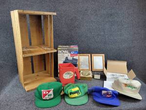 Lot of Vintage Seed Hats, Sunkist Orange Crate, Adding Machine and More