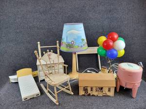 Vintage Doll Furniture Set, Lamps, Vintage Metal Kids Washing Machine and More